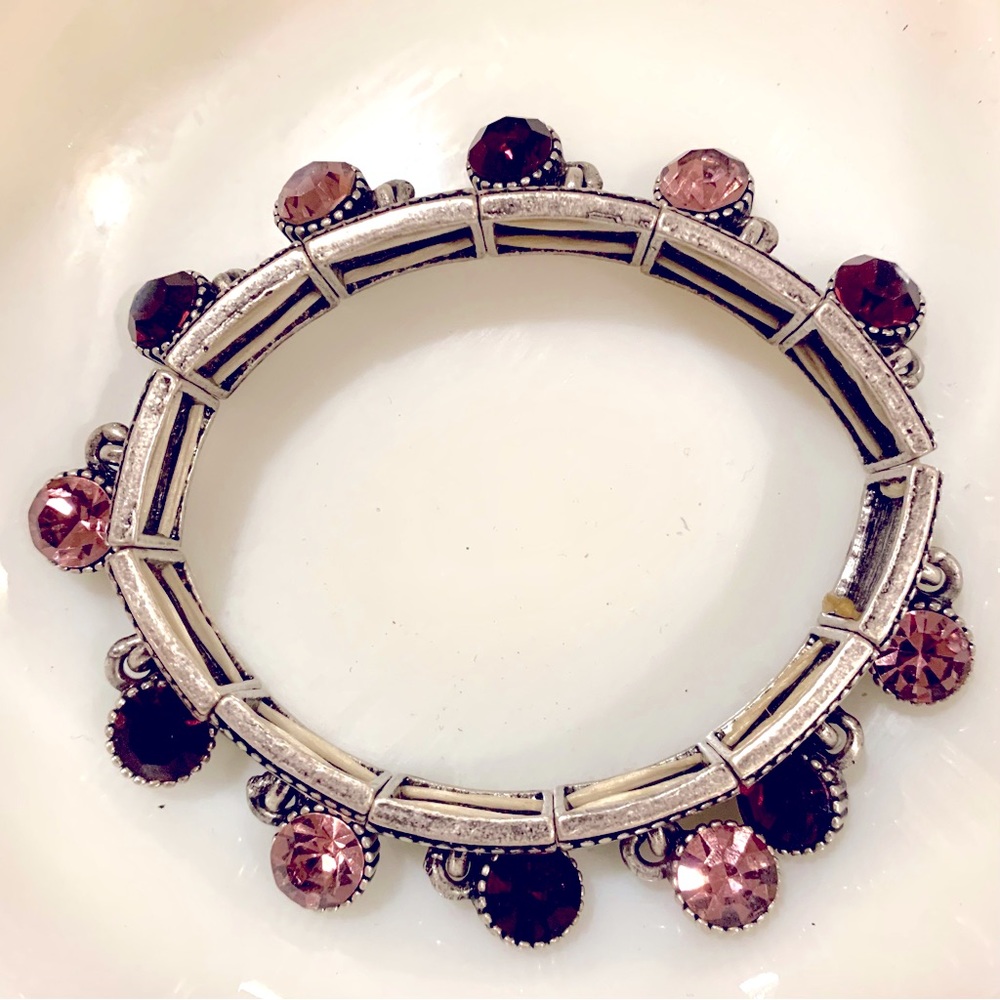 Silver Jeweled Charms Stretch Dangle Bracelet